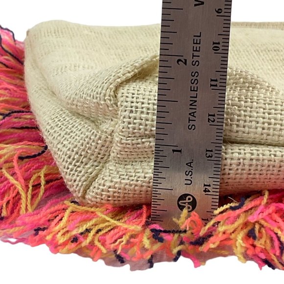 America & Beyond Purse Satchel Bag Aztec Design Embroidered Fringe Jute Nwt - Picture 6 of 9